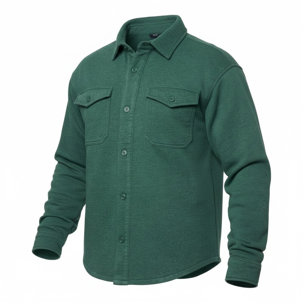 Lazer Mens Relaxed Fit Button Front Burnt Fleece‎ Shirt Jacket Deep Emerald XL - Picture 5 of 11